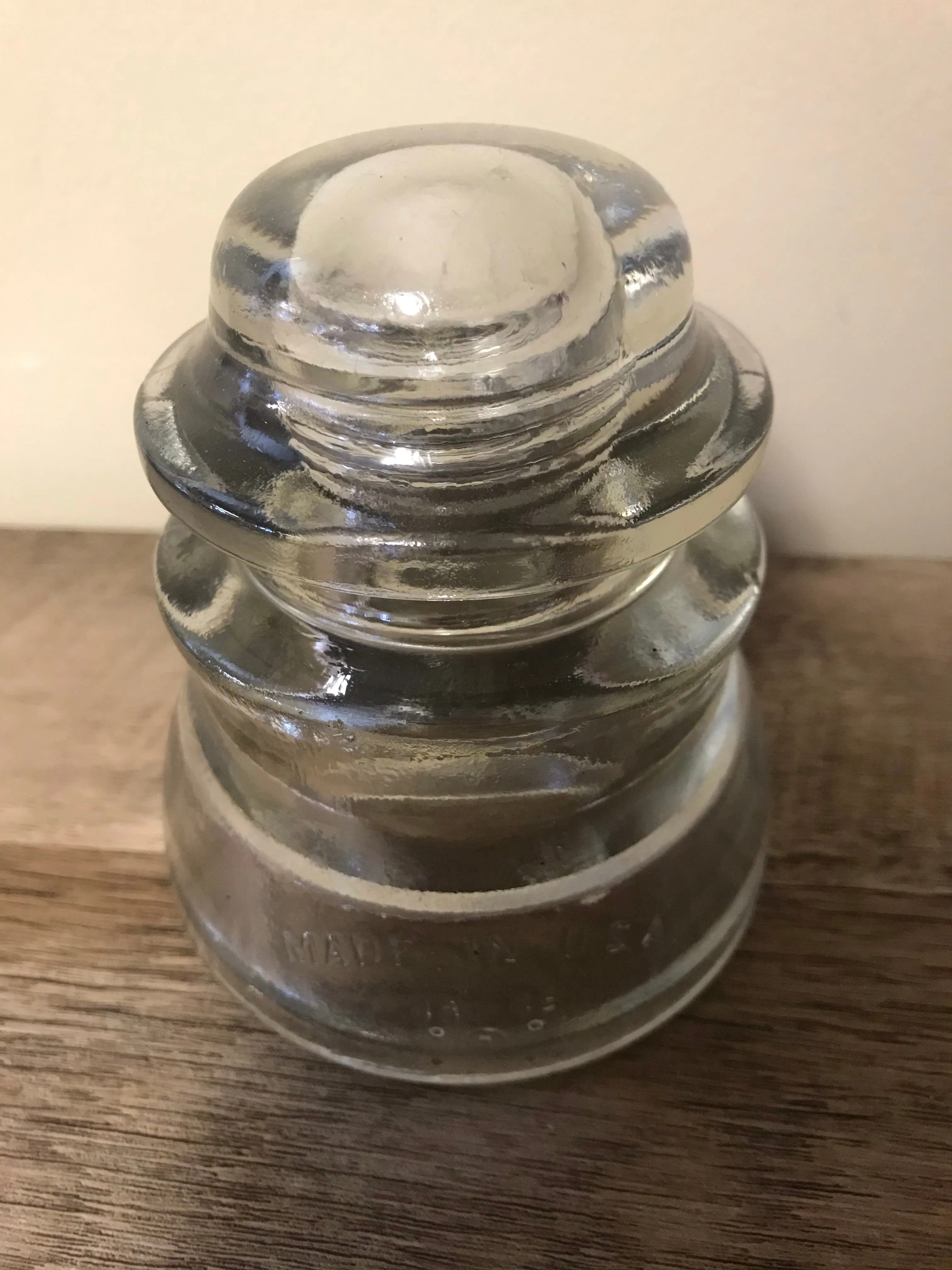 [L] <€€ Vintage Pair Set/2 4” Clear Aqua Glass Whitall Tatum Co. USA Railroad Telephone Pole Insulators #1-8 #1/44-45